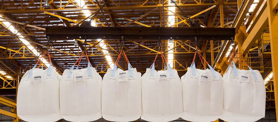 Stacks of reusable bulk bags prepared for resale